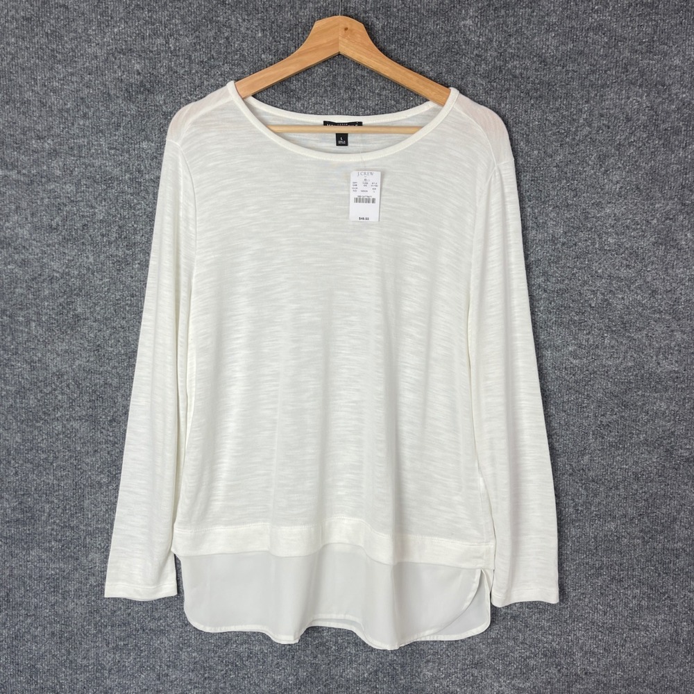 NEW J.Crew Mercantile Top Womens Large Ivory New Layered Hem Long Sleeve